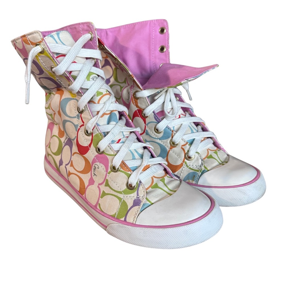 Y2k Coach Bonney Multicolor leather  and canvas High-Top Sneakers
